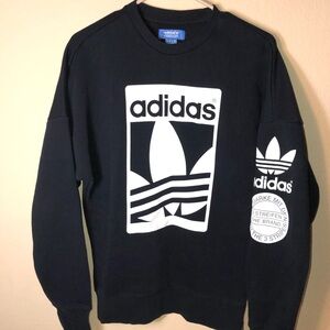 Adidas 3 Stripes Trefoil  Black Crewneck, Small, zipper on left side, like new